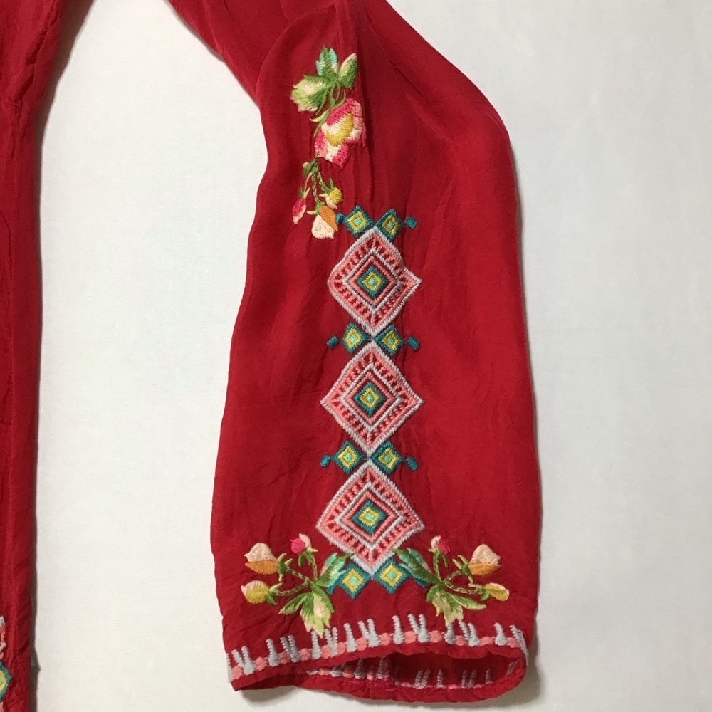Johnny Was Vibrant Red Embroidered Long Sleeve Tunic - Picture 8 of 15